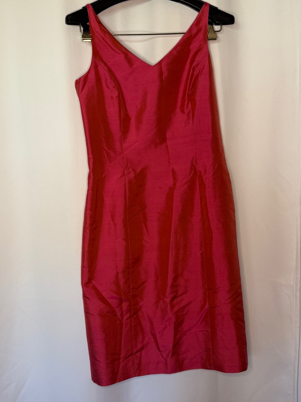Ann Taylor Silk Coral/Fuchsia V-Neck Midi Sheath Dress